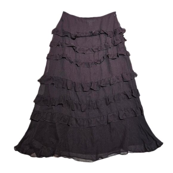 90s y2k whimsigoth fairy brown ruffled silk maxi skirt - Picture 1 of 5
